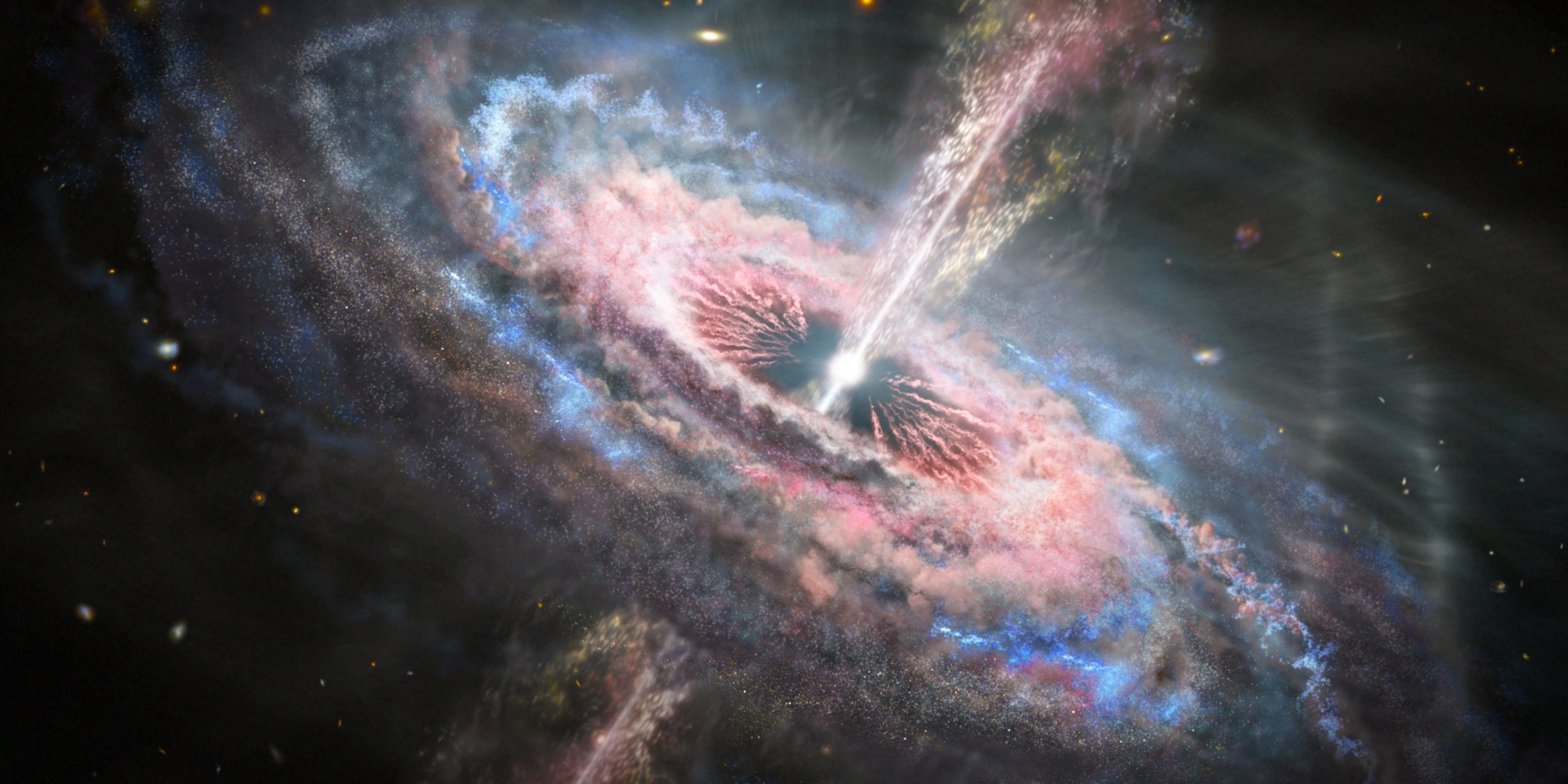 This artistic concept shows a powerful quasar outflow ripping through its host galaxy.