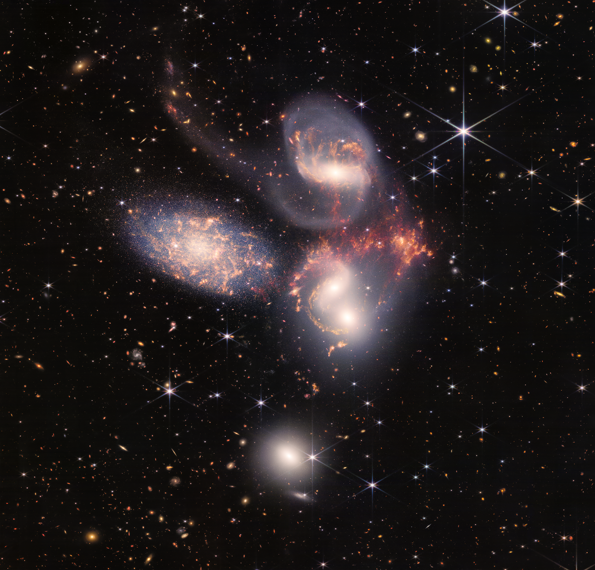 Stephans Quintet JWST NIRCAM and MIRI image