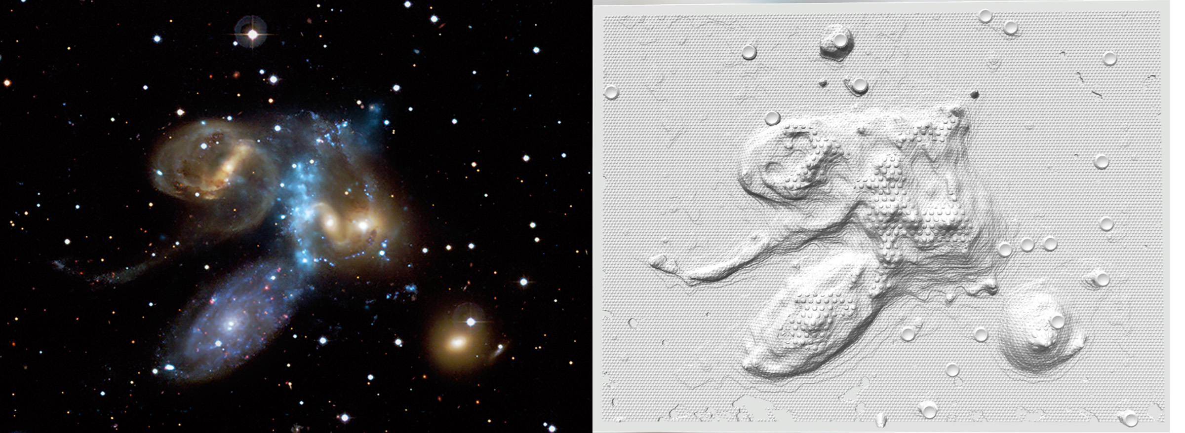 Stephans Quintet CHANDRA Xray with ground based 
		image
